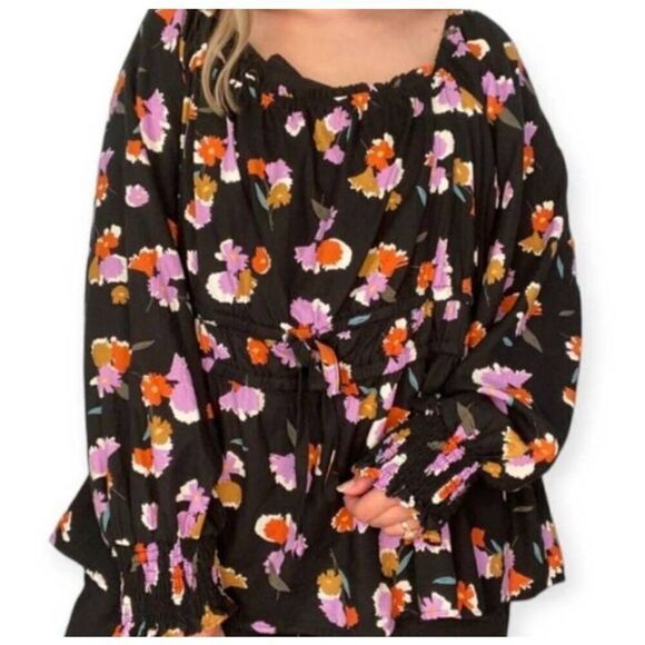 AVA & VIV BLACK FLORAL BLOUSE SZ.1X EUC - Picture 1 of 7